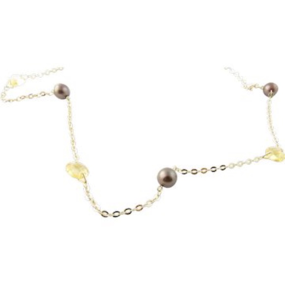 Vintage 14 Karat Yellow Gold Grey Pearl and Citrine Necklace #4169 - Picture 1 of 8